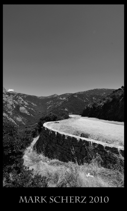 Road through Corsica's mountains in Black and White